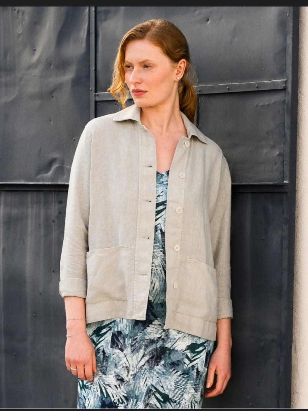 Linguine & Bob Boxy Linen Blend Beachy Resort Neutral Jacket Sz M Stone Cream